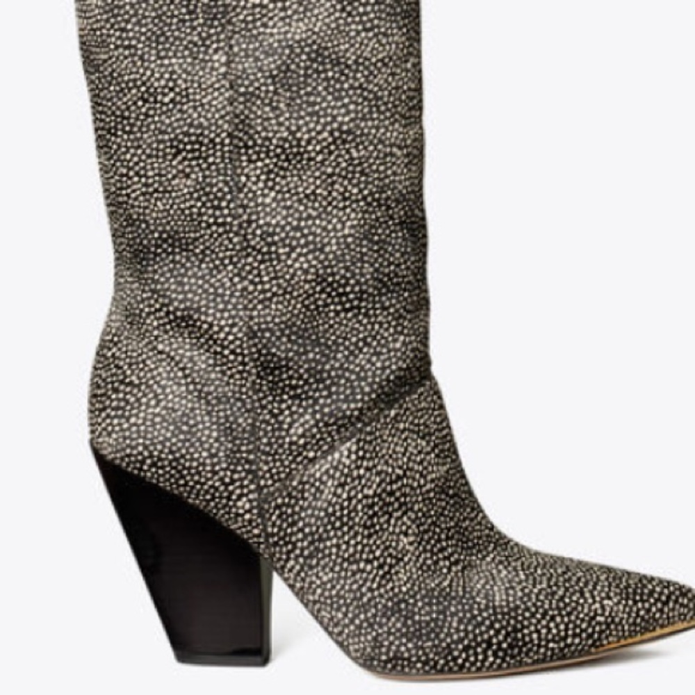 TORY BURCH LILA HAIRCALF KNEE BOOT IN SPOTTED BLACK/WHITE PRINT SIZE US 8 & 8.5 - Picture 3 of 5